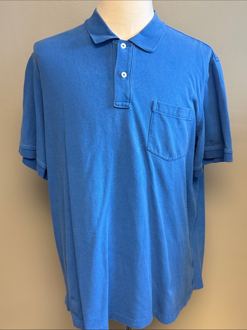 Lands' End Polo Shirt Men's XL Blue Pocket 100% Cotton Short Sleeve Casual